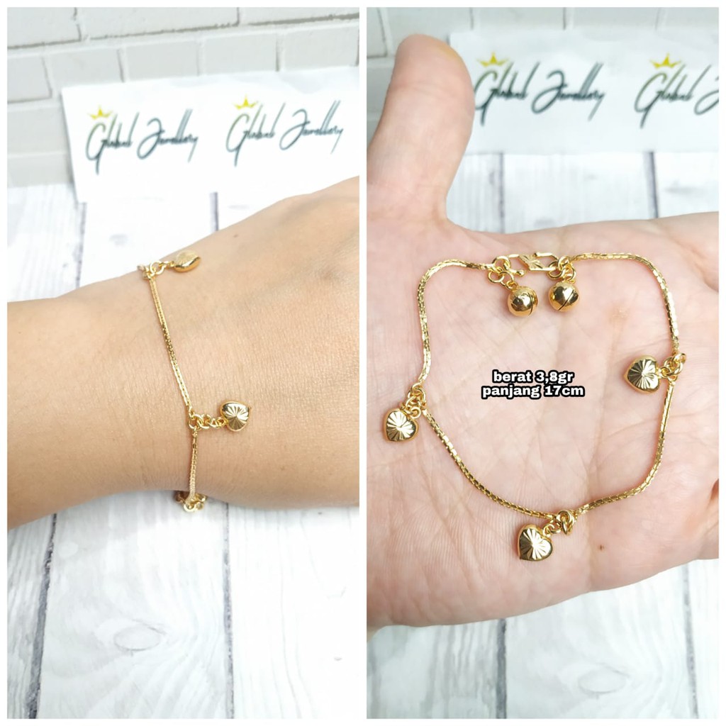 GELANG TANGAN LOVE LONCENG GOLD PERAK ASLI S925 GLOBAL JEWELLERY CI056