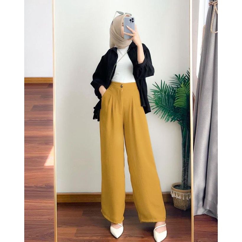 CELANA CRINKLE HIGHWAIST VARIASI KANCING RESLETING/CELANA PANJANG BASIC WANITA