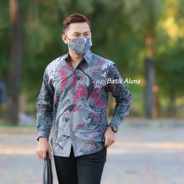 Baju Batik Pria Lengan Panjang Modern Original Premium Kemeja Batik Pria Lengan Panjang Full Furing Reguler Hem Batik Pria Cowok Laki Laki Slim Fit FASHION BATIK ALUNA