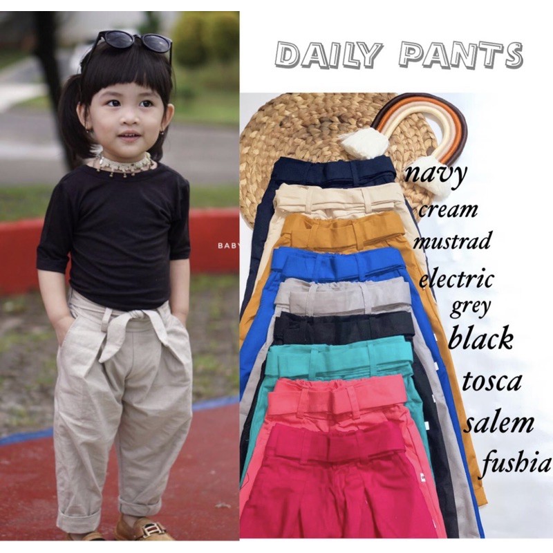 Celana panjang daily pants anak perempuan 2-9 tahun bahan katun cigaret nablfashion merah