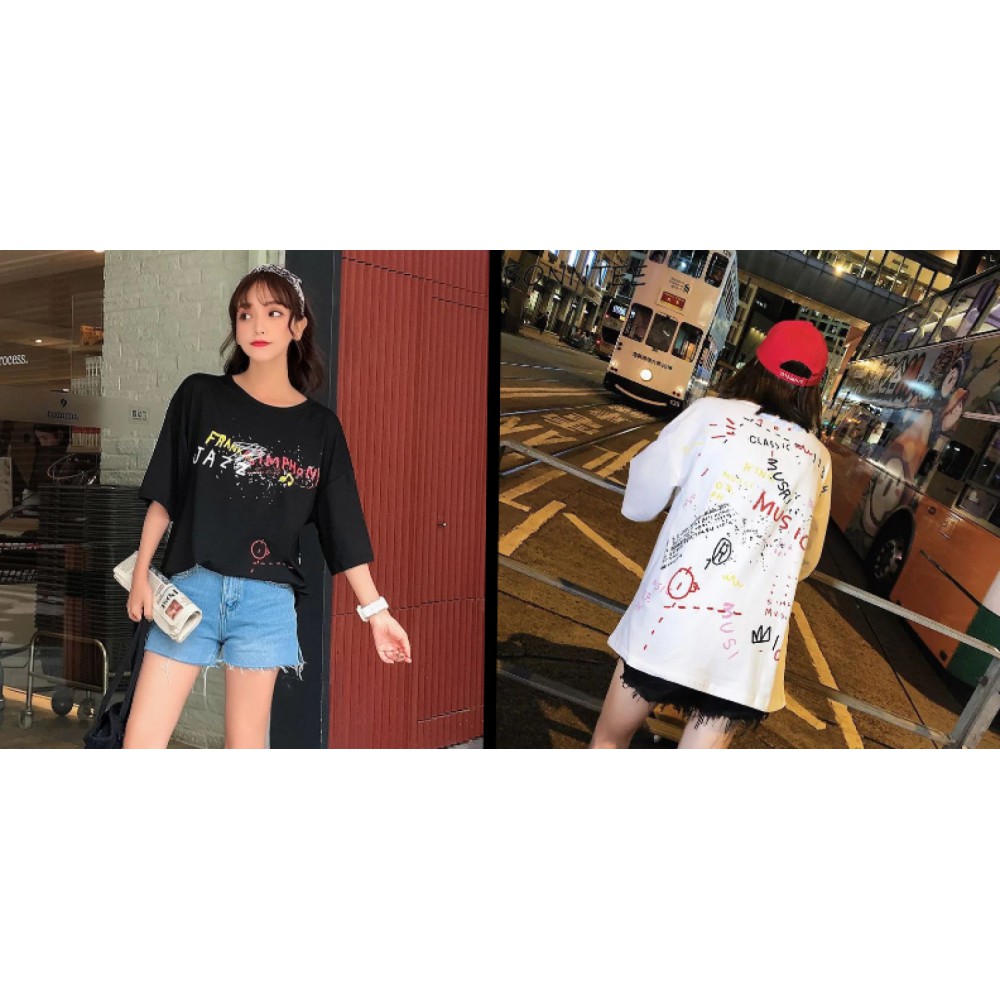 Oversize Tee MUSIC Tshirt Wanita Longgar Motif ABSTARK | Kaos Wanita TUMBLR TEE
