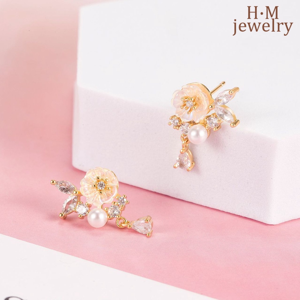 Anting Tusuk Desain Bunga Magnolia Hias Zircon AAA Gaya Mewahsimpleperi Untuk Wanita