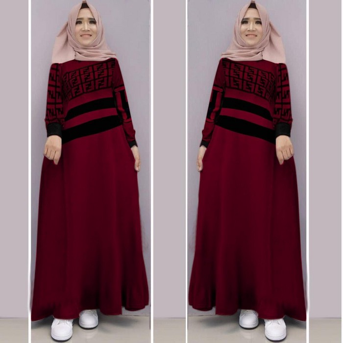 Gamis Syari Cantik Terbaru Annisa Renda Original By Hanin Murah  PR246 Maxi Avus Maron [Hijab 0100]