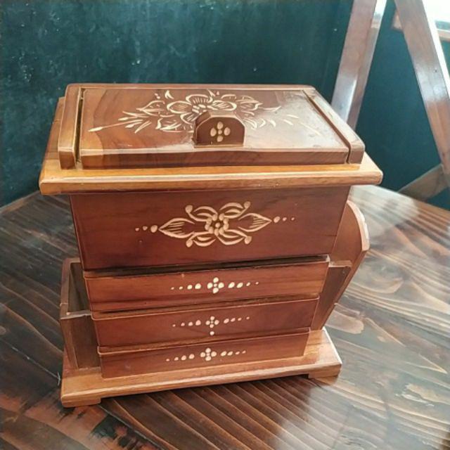 Tempat Sendok Garpu Kayu Jati Motif Cukit