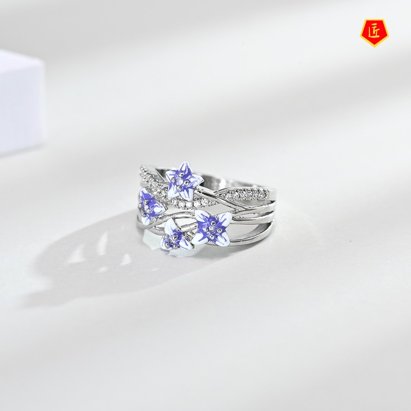 [Ready Stock]Diamond Violet Flower Ring Elegant Graceful