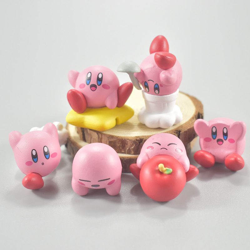New Kawaii Action Figure Cartoon Kirby Figure Star Kirby Decorate Dolls Mini Model Toys Collection Figure Doll Kids Gifts Chef with Spoon 6PCS