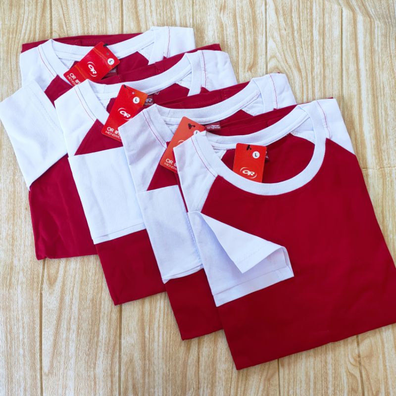 kaos polos reglan MERAH PUTIH unisex lengan panjang uk M L XL XXL