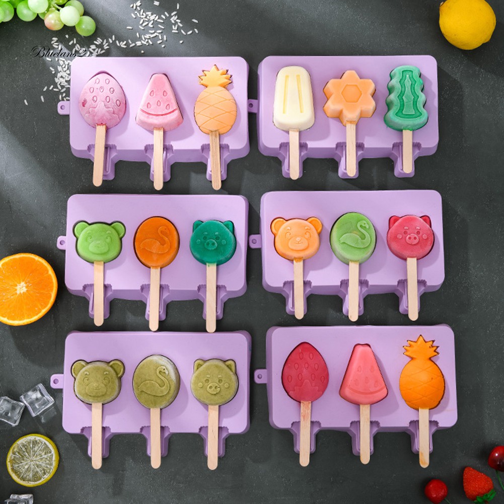 B2 2Pcs Cetakan Es Krim Loli Bentuk Kartun Buah Bahan Silikon Dengan Stik Kayu Shopee Indonesia
