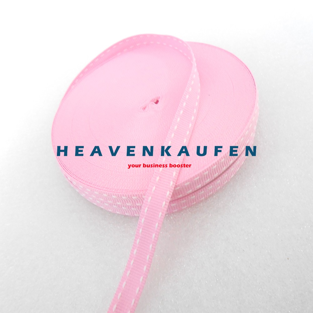 Tali Webbing Lanyard Halus 1 cm Warna Pink Bintik / Garis Putus Putih Harga Per Rol isi 19 Meter