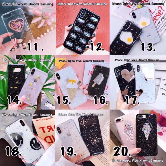 Glitter Case iPhone Oppo Vivo Xiaomi Samsung Huawei Real Me 3 pro A5s A7 A10 M10 Y17 Y95 F11 V15 S10