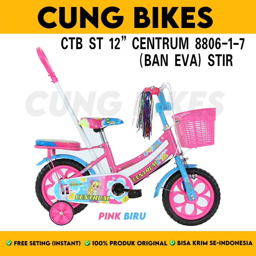 Sepeda Anak Perempuan mini ukuran 12 Inch Centrum CT 8806 stir dorongan