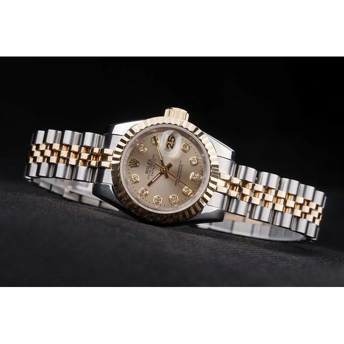 jam tangan wanita   cewek rolex oyster datejust kombinasi gold automatic replika Grade AAA mewah be