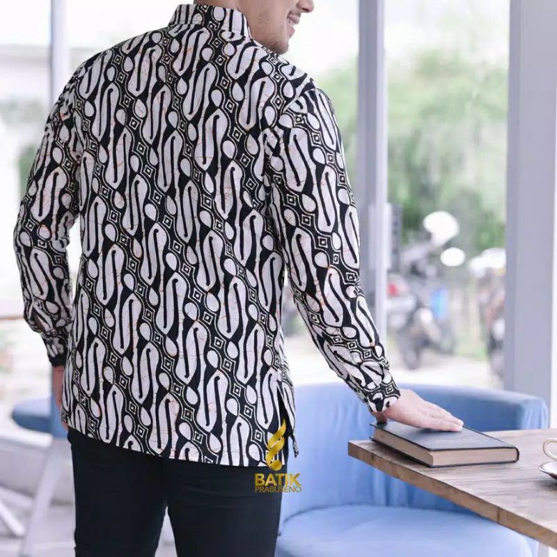Kemeja Hem Pria Kantoran Seragam Batik Prabuseno Prang Miring Reguler Lengan Panjang