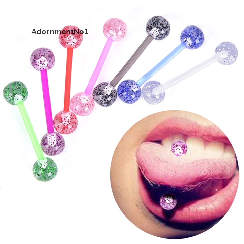 (AdornmentNo1) 8pcs / Set Anting Tindik Lidah Bentuk Barbel Bahan Akrilik Glitter Warna-Warni