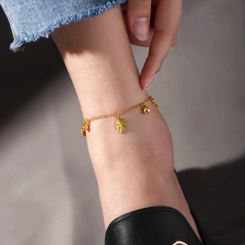 SEALOVE Gelang Kaki Anti Karat Semanggi Beruntung Lapis Emas 18k Korea Perhiasan Wanita