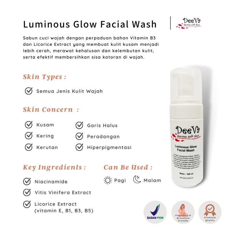 DeeVa Derma Soft Skin - Luminous Glow Facial Wash (facial foam / sabun cuci wajah / skincare bpom)-2