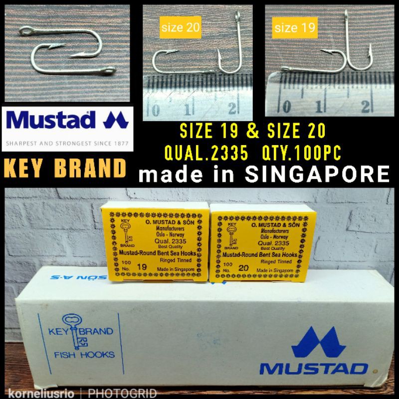 MUSTAD FISH HOOK SIZE 19 & 20 QUAL. 2335 KEY BRAND FISHING QTY.100PC  KAIL PANCING CAP KUNCI