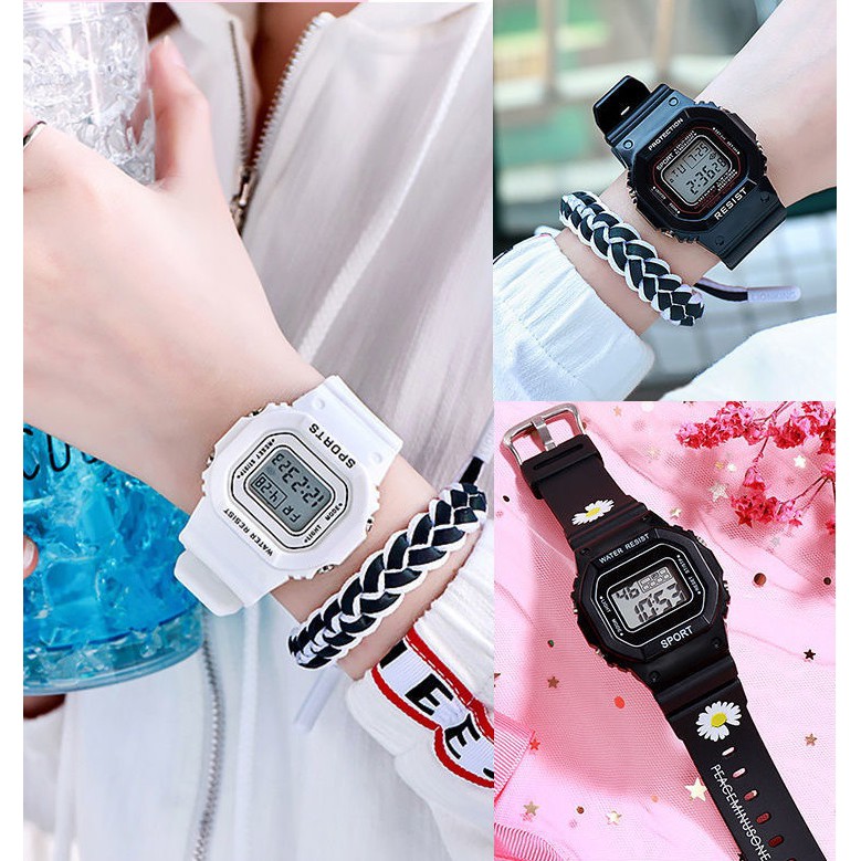 Jam Tangan Digital Bunga DAISY SOLID ANTI AIR Student Couple Watch Korea Fashion model Casio Wanita