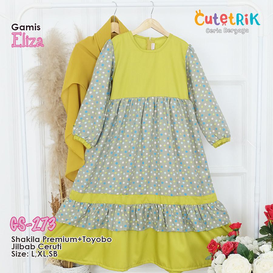 GAMIS ANAK MOTIF POLKADOT SET HIJAB/DRESS ELIZA BY CUTETRIK