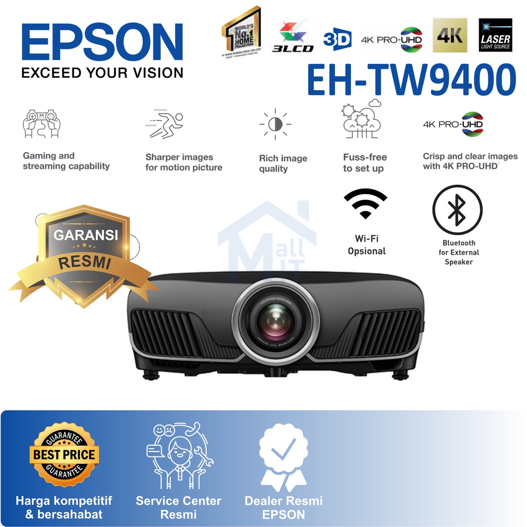 PROYEKTOR EPSON EH-TW9400 TW9400 TW 9400  4K ENHANCEMENT PRO UHD HOME Theatre Garansi Resmi