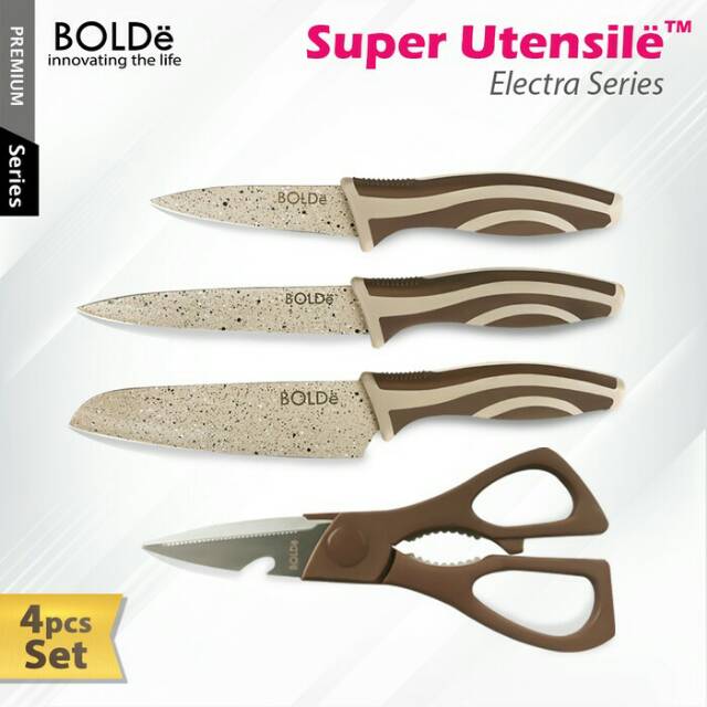 Pisau set BOLDe 3 + 1 gunting utensil original granite style