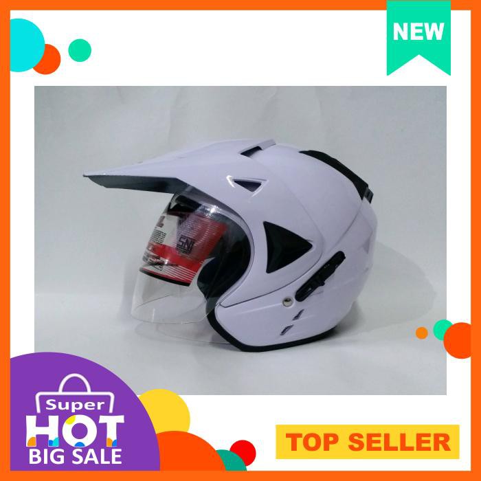 Helm Arl Semi Cross Half Face Double Visor Putih Polos
