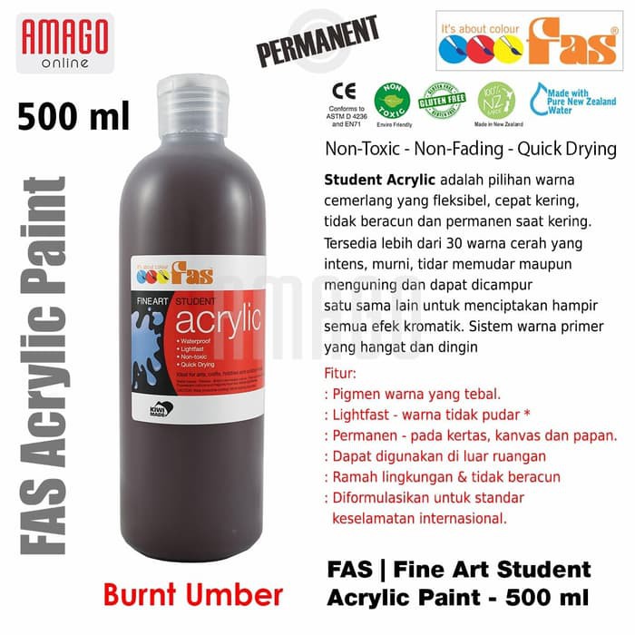 FAS - STUDENT ACRYLIC PAINT - 500 ML - BURNT UMBER