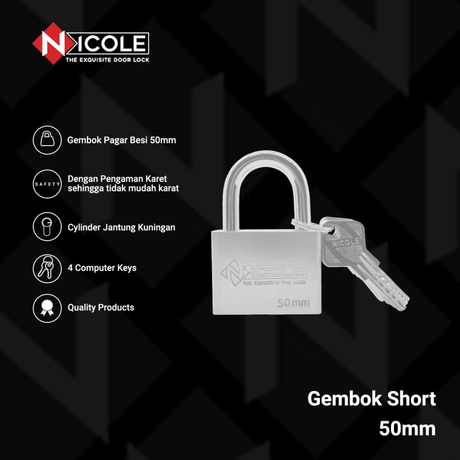 Nicole Gembok Pintu Rumah Besi / Gembok Pagar / Padlock 50mm