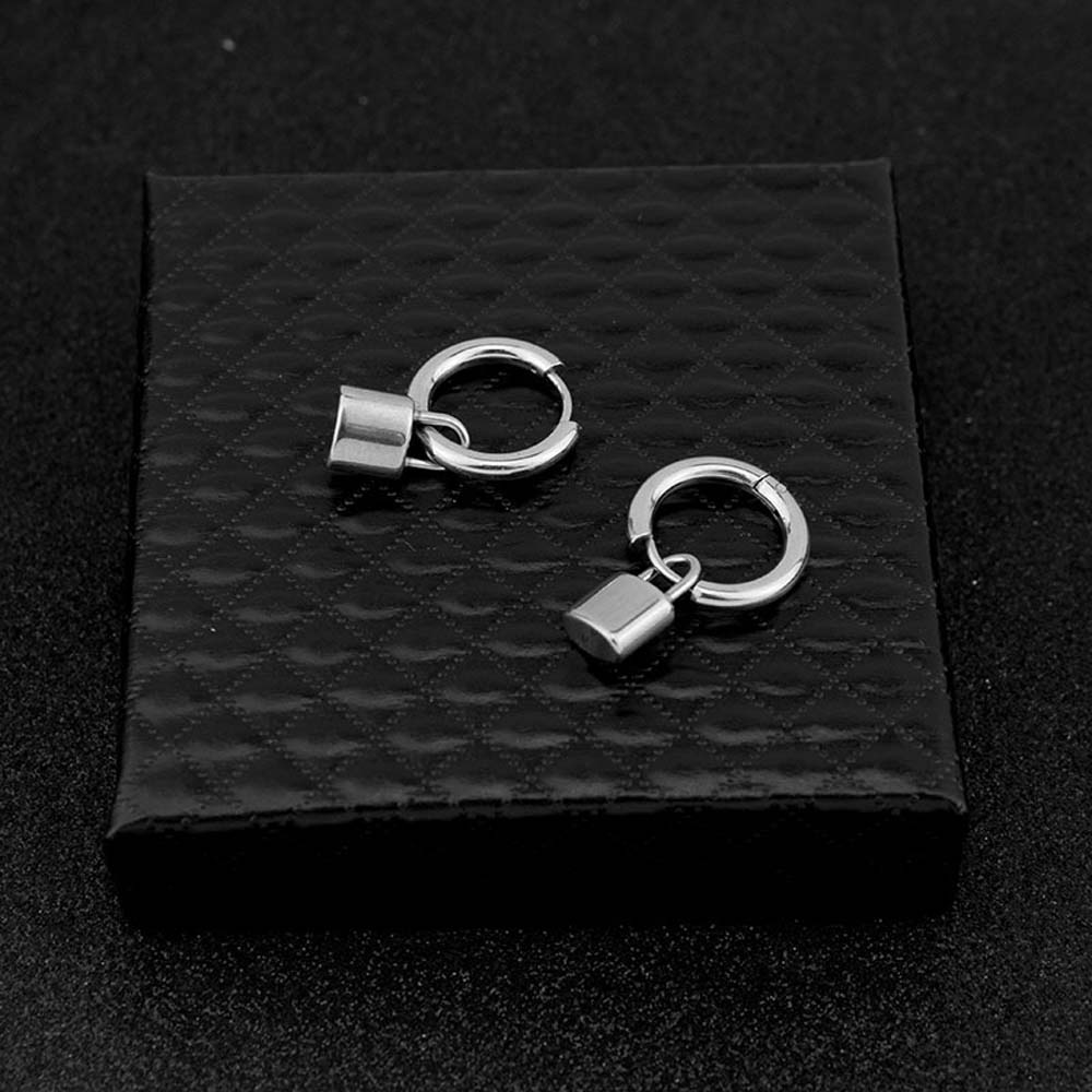 ELEGANT Trendy Stud Earring Simple Ear Clip Padlock Earrings Women Cool Style Men Korean Personality Hop Hip Stainless Steel