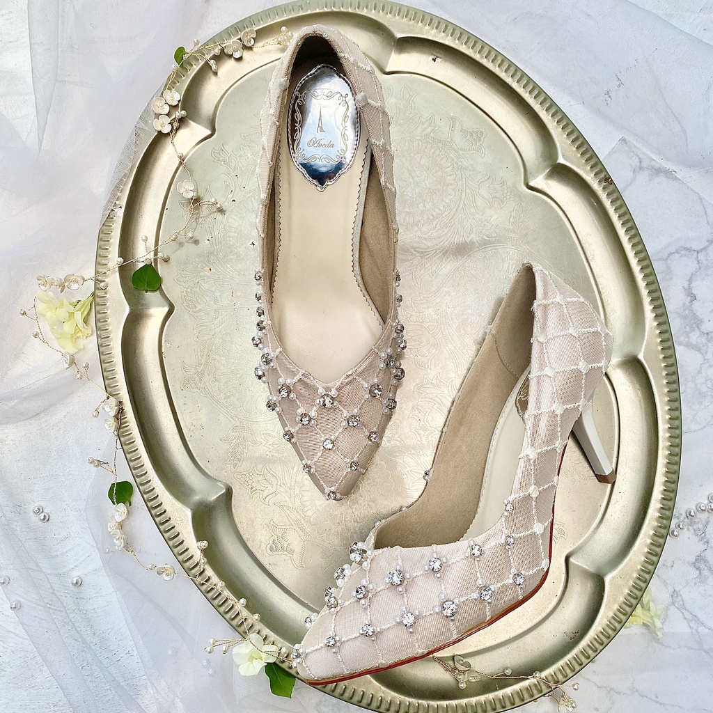 Ivory White Full-Pump Sepatu Pesta Wedding Wanita Stiletto Heels 8cm FI6166 SIZE 39