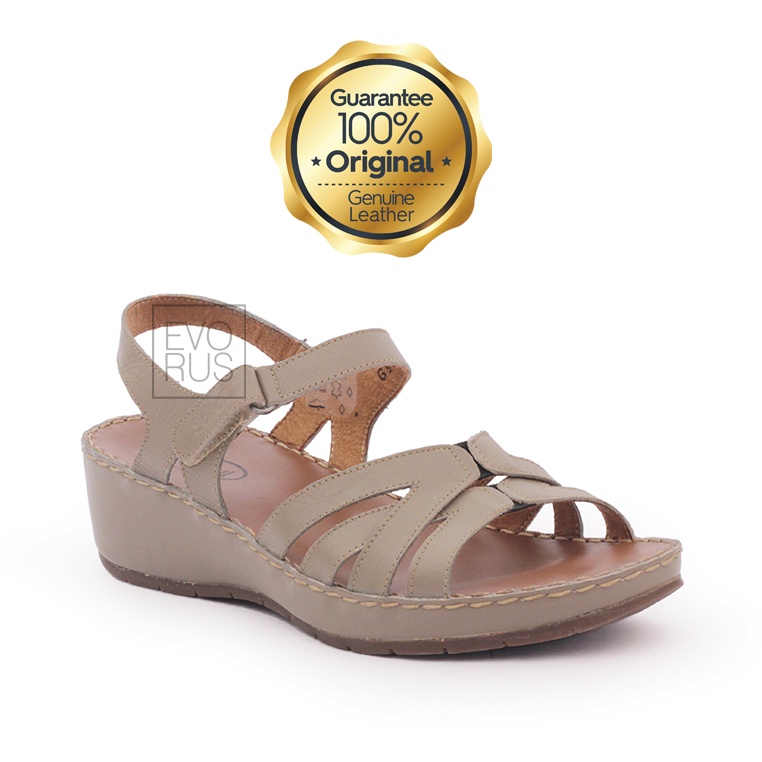 Scholl M9 Taupe | 100% Original | Sepatu Sandal Wedges Kulit Asli Genuine Leather