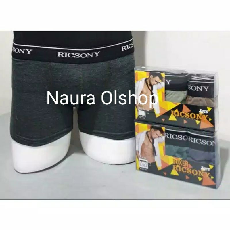 RICSONY SM19 1 Box isi 3Pcs Boxer Sempak Pria Celana Dalam Dewasa Murah Adem Celana Sport Hot Pants