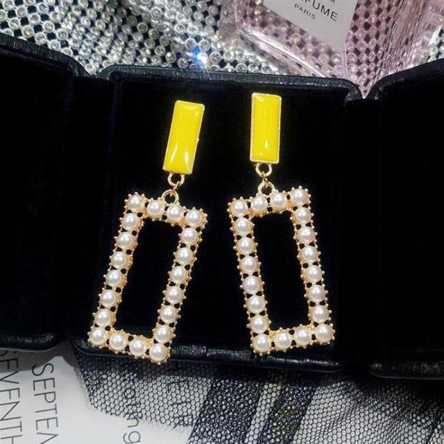 Persegi panjang geometris 925 perak pin anting-anting trendi profil tinggi fashion kuning stud antin