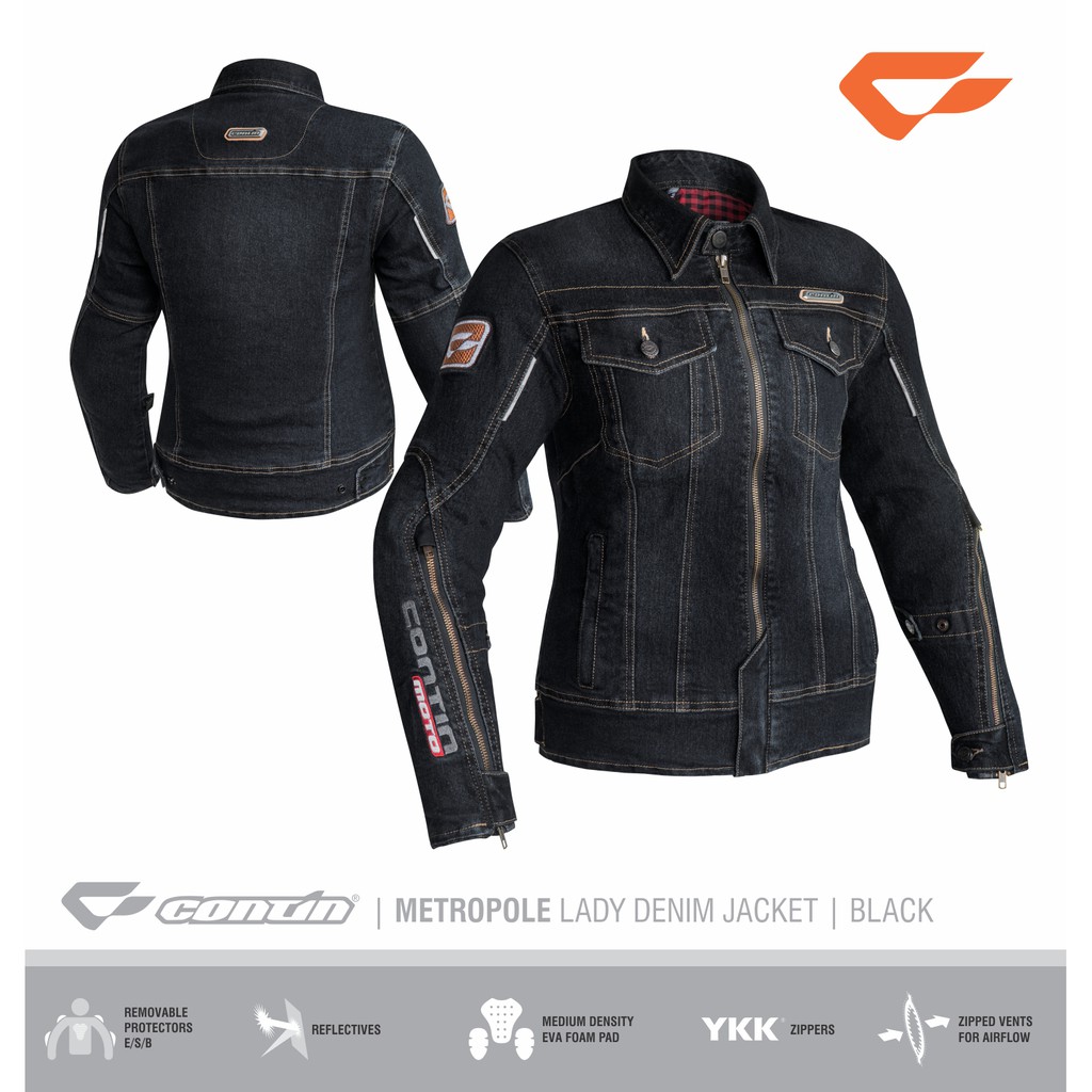Continmoto Jaket Motor Denim Wanita Protektor Contin Metropole Lady - Black