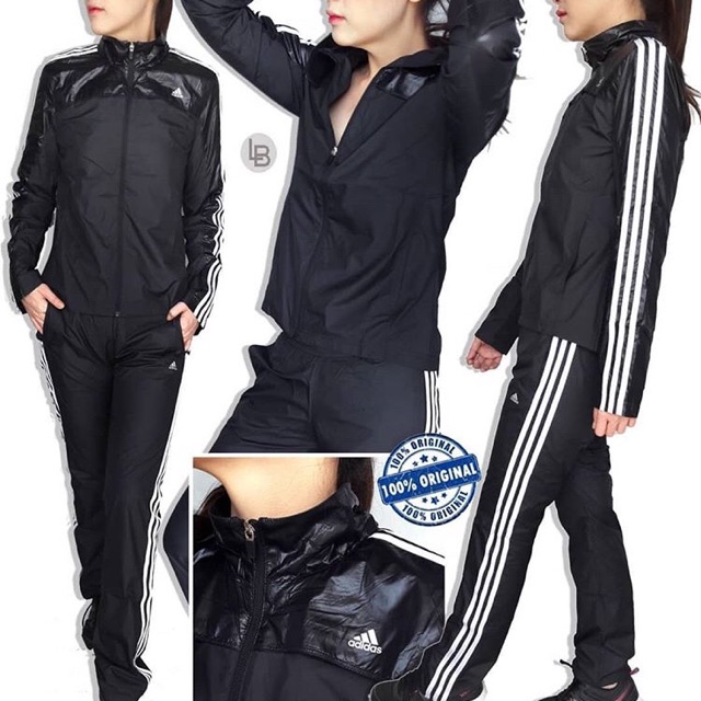 Adidas black zip running set original