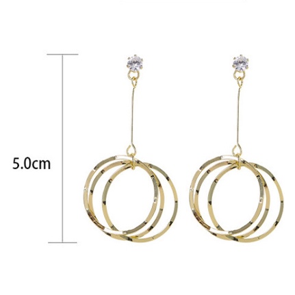 Anting Tusuk Gantung Panjang Bahan Sterling silver 925 Bentuk Bulat Warna Gold Untuk Wanita