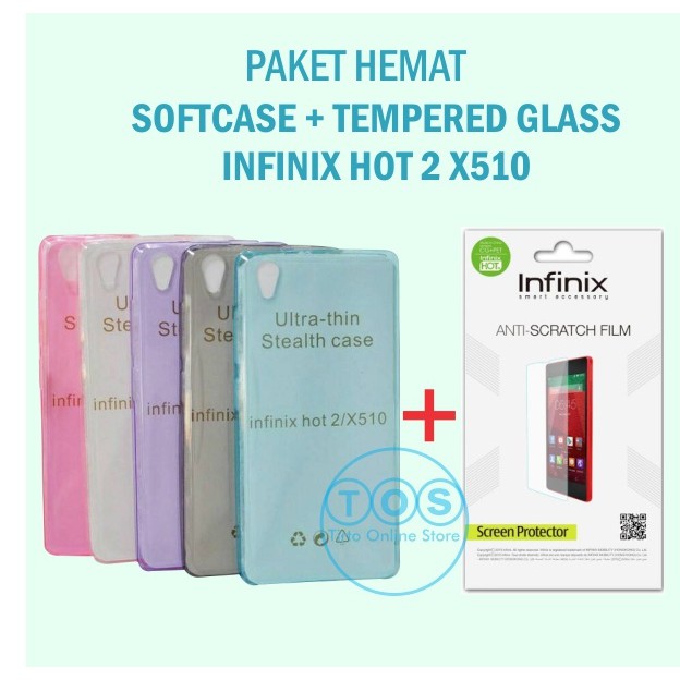 PAKET SOFTCASE + TEMPERED GLASS INFINIX HOT 2 ANDROID ONE ULTRATHIN CASING HP MURAH