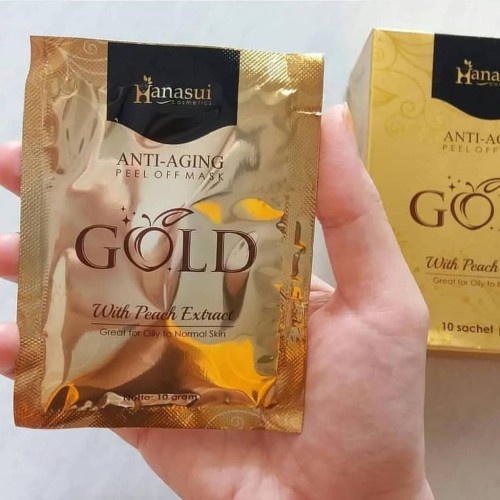 [1PCS] Hanasui Peel Off Mask Masker Emas Hanasui Anti Aging Masker Wajah Mewah dengan Peach Extract dan Vitamin B3 - BPOM