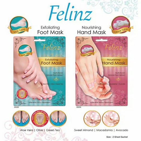 ⭐BAGUS⭐ FELINZ FOOT / HAND MASK | Masker Kaki &amp; Tangan Multivitamin 2 Sheet Exfoliating / Nourishing