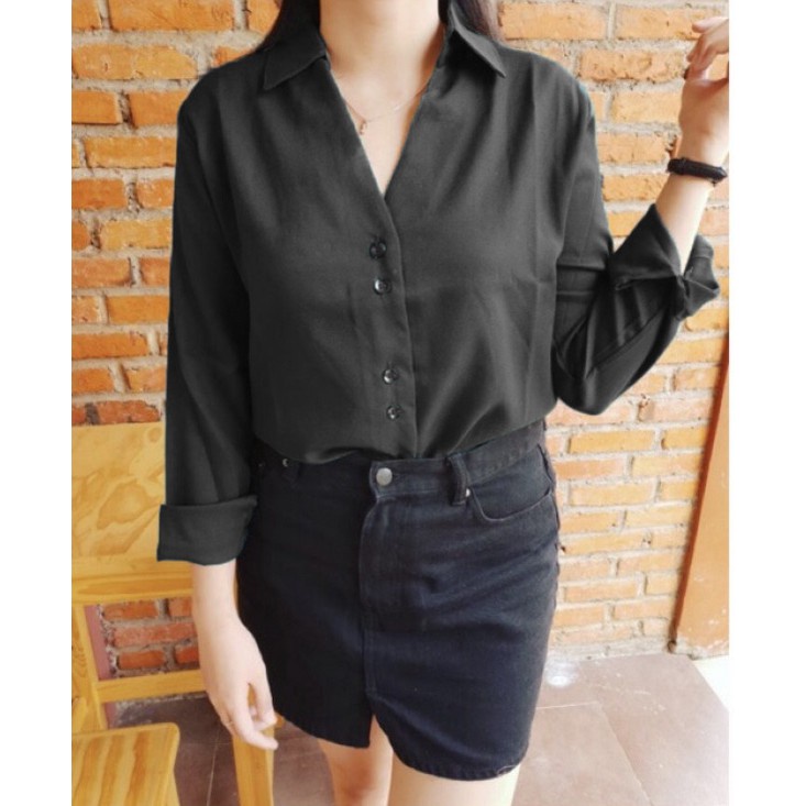 FORTGLASS CAROLIN TOP BAJU ATASAN BLOUSE WANITA LENGAN PANJANG PAKAIAN SANTAI CEWEK WARNA PUTIH HITA