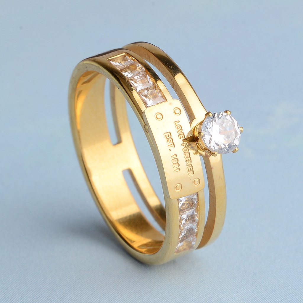 Cincin Wanita Bahan Titanium Steel 14K Rose Gold Hias Cubic Zirconia Untuk Pernikahan