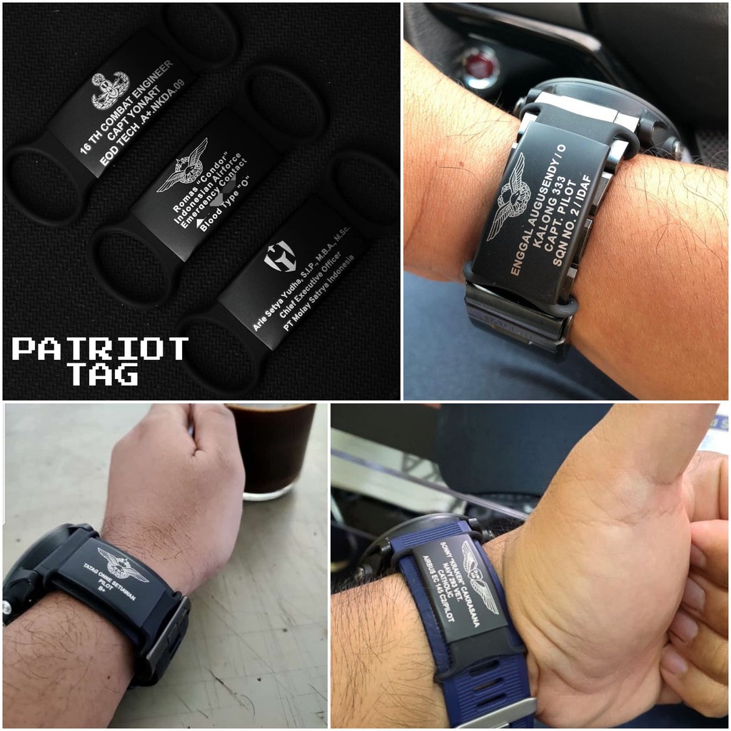 PATRIOT TAG MILITARY MILITER JAM TANGAN CUSTOM LOGO GRAFIR LASER LOGO KESATUAN LEMBAGA IDENTITAS