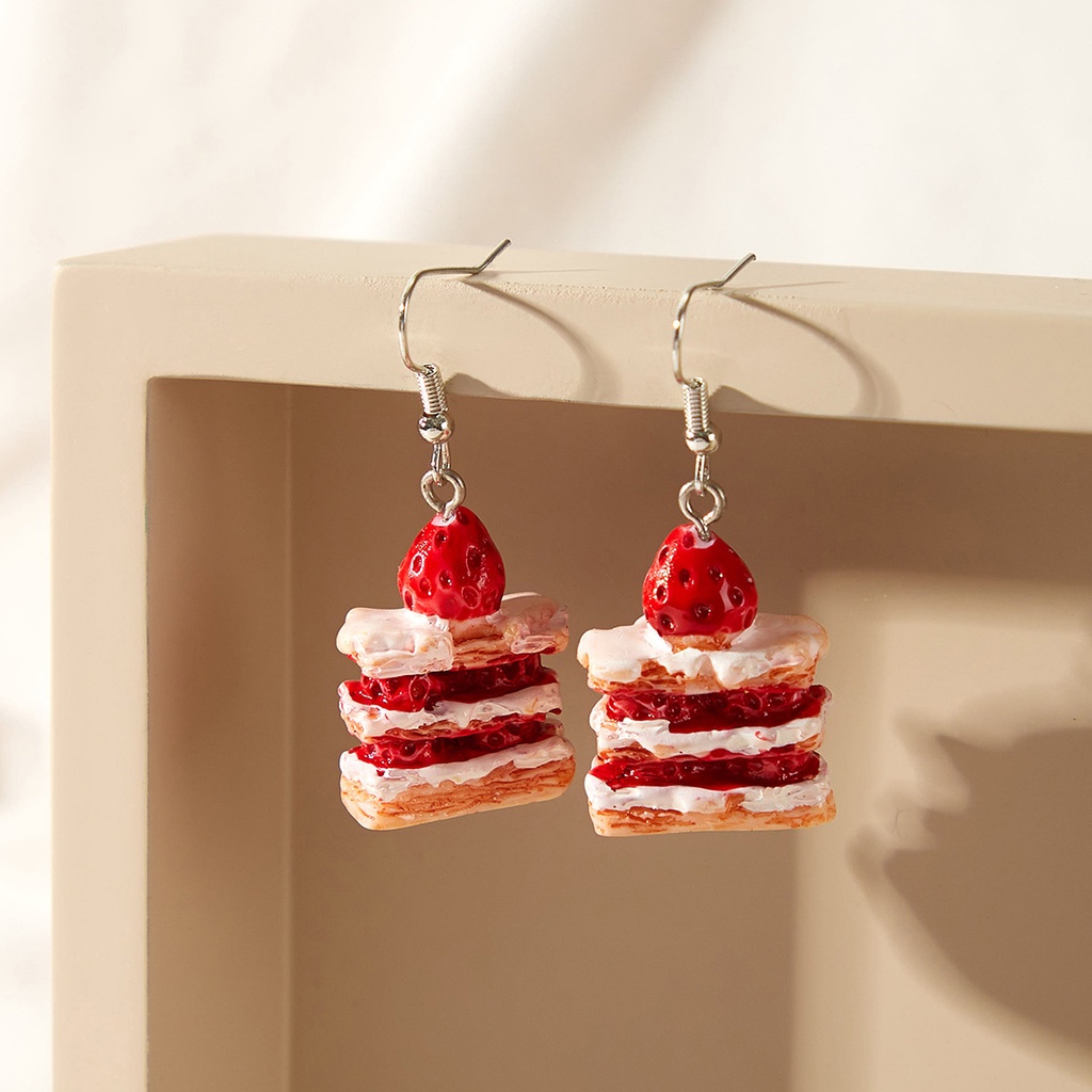 1 Pasang Anting Tusuk Gantung Wanita Desain Kartun Kodok / Kue / Dessert Untuk Pesta