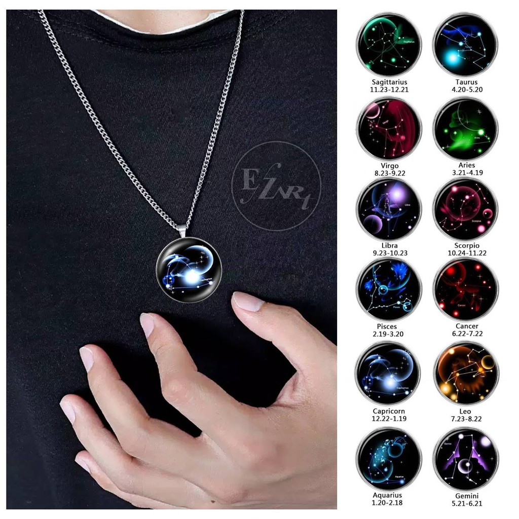 MODEL GALAXY KALUNG ZODIAK 12 ZODIAC HOROSCOPE LIONTIN KACA TALI RANTAI ATAU KULIT