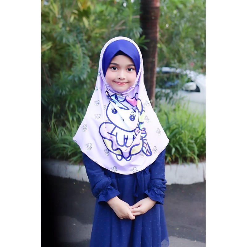 BERGO HIJAB INSTANT ANAK MOTIF UNICORN CAKE , HIJAB ANAK KARAKTER LUCU