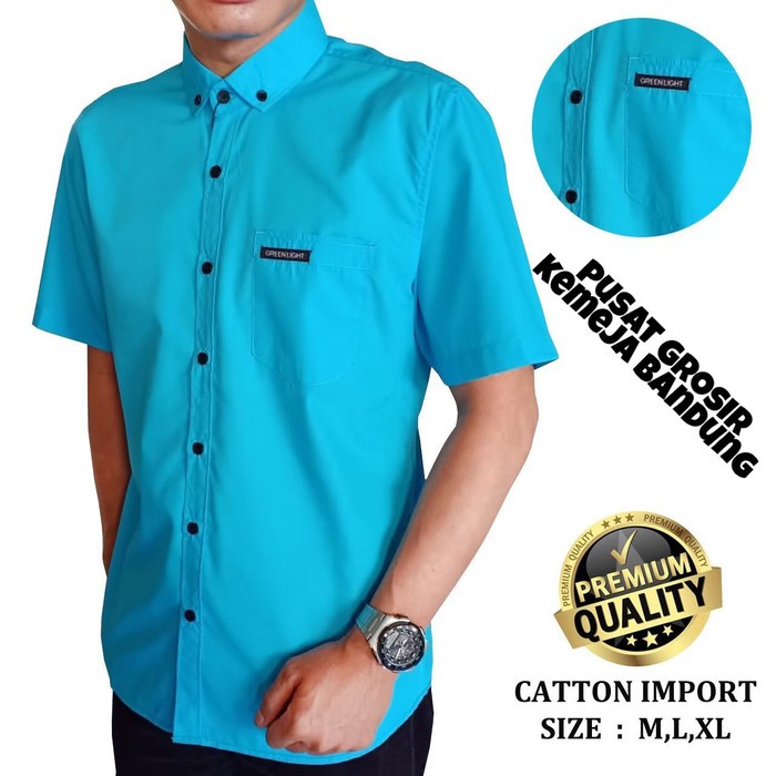 kemeja warna biru muda - kemeja polos pria -kemeja polos lengan pendek - Biru Muda