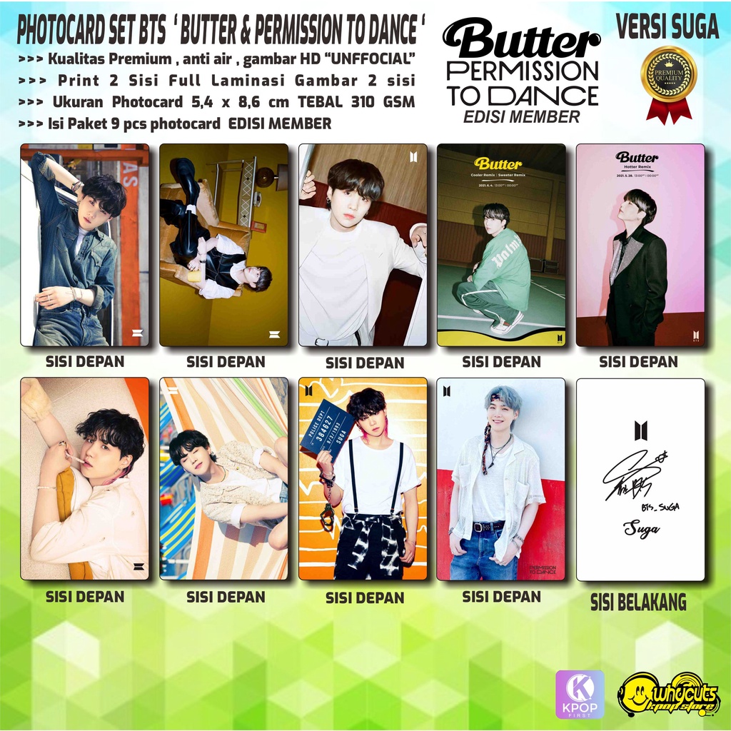 PHOTOCARD PC SET PREMIUM BTS MEMBER BUTTER &amp; PTD // ISI 9 PCS // FULL LAMINASI // PRINT 2 SISI