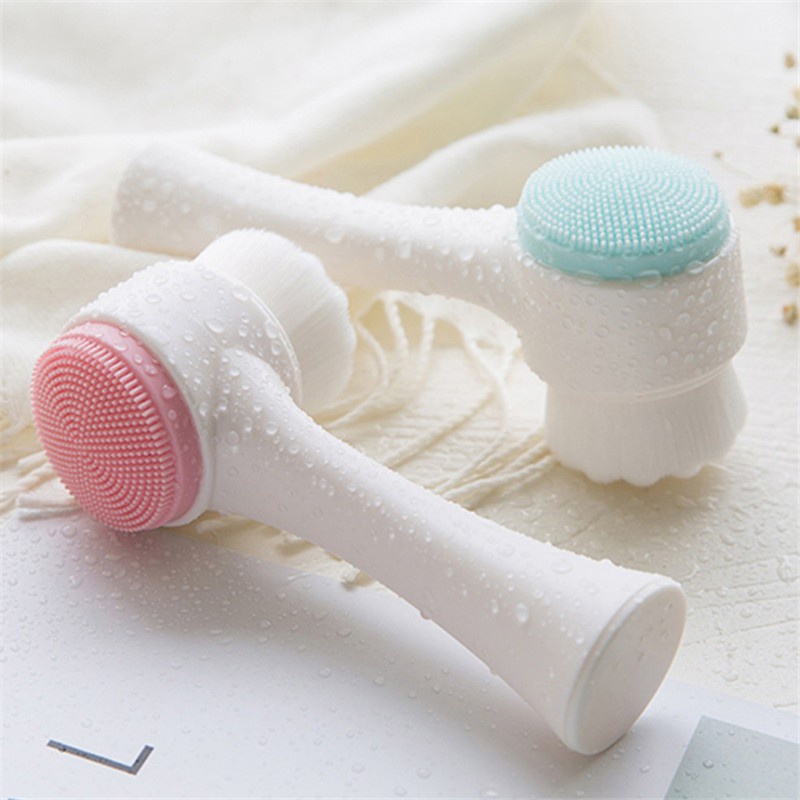 Face Cleansing Brush Alat Cuci Muka Berbahan Silikon Ultra Halus Dengan Sikat Pijat 2 Sisi