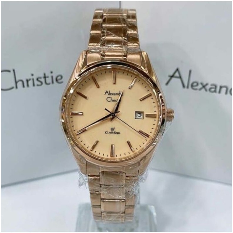ORIGINAL GARANSI RESMI JAM TANGAN WANITA ALEXANDRE CHRISTIE FULL ROSEGOLD RANTAI STAINLESS ARLOJI WA