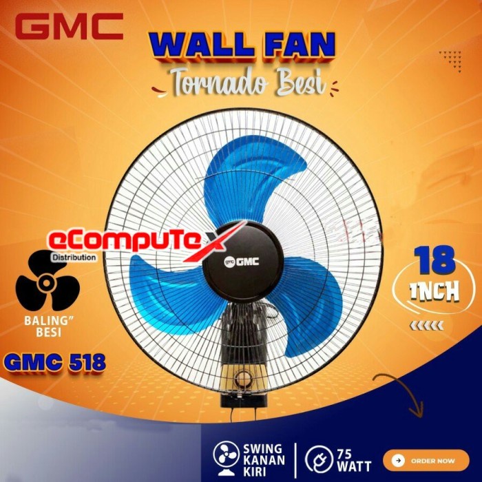 KIPAS ANGIN DINDING GMC 518 WALL FAN TORNADO 18 INCH BALING BESI GARANSI RESMI